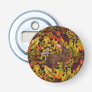 Herfst Konijn op zwart Button Flesopener