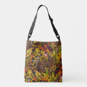 Herfst Konijn op zwart Crossbody Tas (Achterkant)