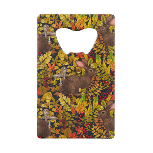 Herfst Konijn op zwart Kredietkaart Flessenopener