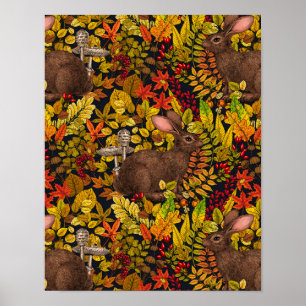 Herfst Konijn op zwart Poster