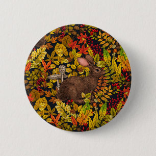 Herfst Konijn op zwart Ronde Button 5,7 Cm