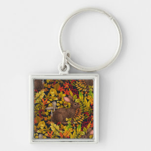 Herfst Konijn op zwart Sleutelhanger