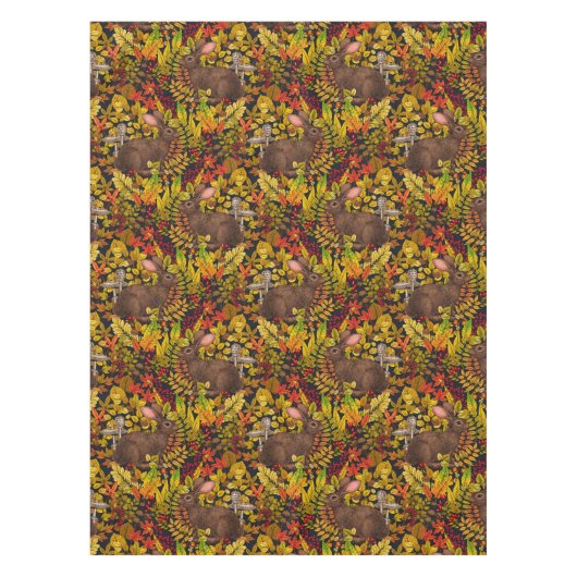 Herfst Konijn op zwart Tafelkleed (Voorkant)