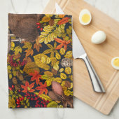 Herfst Konijn op zwart Theedoek (Quarter Fold)