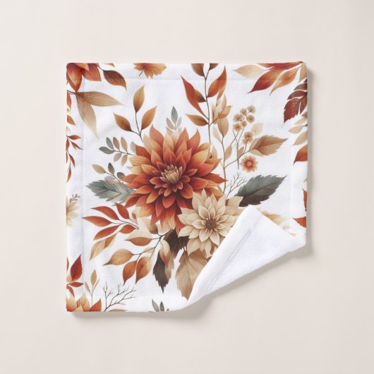 Herfst Koper en Tan Bloemen Handdoek Set (Wasdoekje)