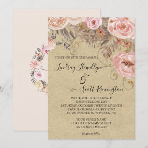 Herfst Kraft Pink Earthy Waterverf Floral Roos Gol Kaart