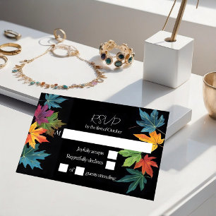 Herfst laat contrast zwarte bruiloft RSVP kaartje