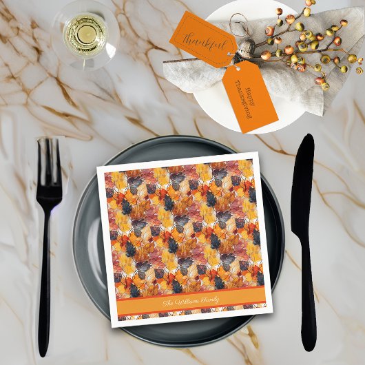 Herfst laat faux opdruk effect aangepaste naam servet