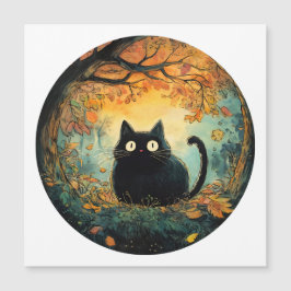 Herfst laat gezellige herfst zwarte kat in de magi magnetische uitnodiging