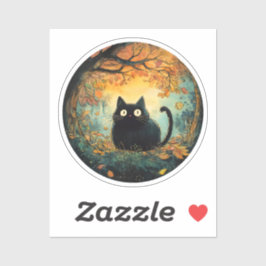 Herfst laat gezellige herfst zwarte kat in de magi sticker