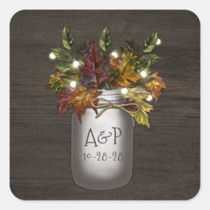 Herfst laat Mason Jar rustieke bruiloft gunst Vierkante Sticker