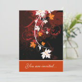 Herfst laat oranje rood wit bruin bruiloft kaart (Staand voorkant)