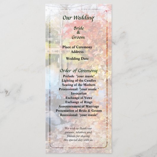 Herfst Lake bruiloft programma (Voorkant)