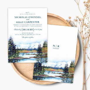 Herfst Lake Waterfront Mountain Wedding Invitation Kaart