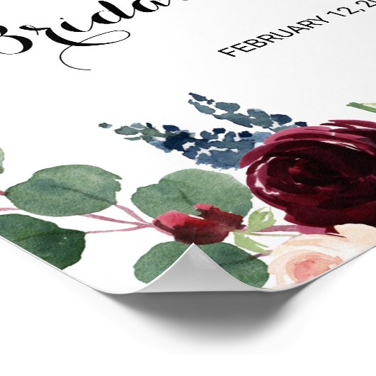 Herfst Landelijke Bordeaux Kleur Bruidsborrel Welk Poster (Hoek)