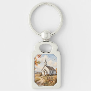 Herfst Landelijke Kerk Waterverf Landschap Sleutelhanger