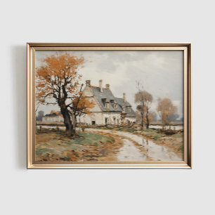 Herfst Landschapsprint, Herfst Boerderij AFDRUKBAA Poster