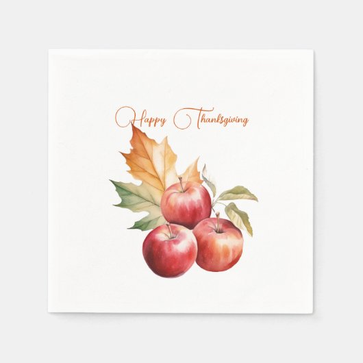 Herfst Leaf & Red Apples Happy Thanksgiving Servet (Voorkant)