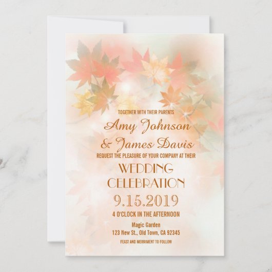 Herfst Leaf Wedding Invitations Kaart (Voorkant)