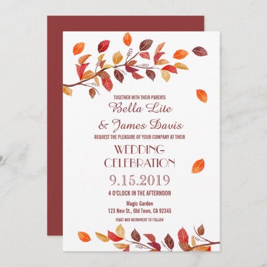 Herfst Leafs Wedding Invitations najaar bomen Kaart (Voorkant / Achterkant)