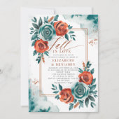 Herfst Liefde Blauwgroen Oranje Lijst bruiloft Vri Kaart (Voorkant)