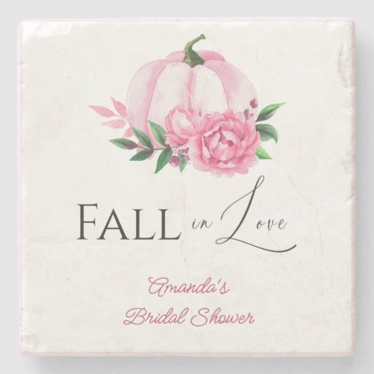Herfst Liefde Blush Roze Pompoen Rustieke Bruidsdo Stenen Onderzetter (Voorkant)