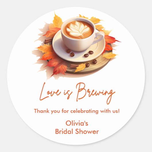Herfst Liefde Bruist Bruiloft Bruisende Koffie Ronde Sticker (Voorkant)