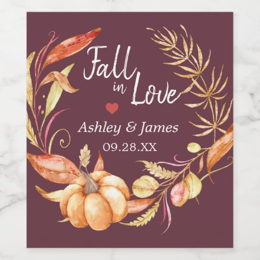 Herfst Liefde Herfstgebladerte Bourgondië Bruiloft Wijn Etiket (Enkel label)