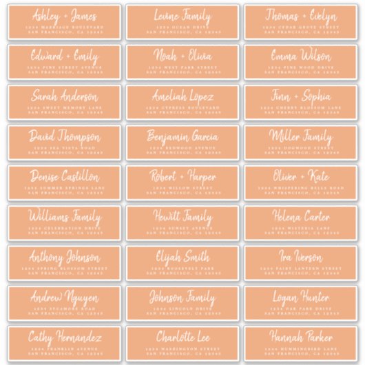 Herfst Liefde Script Oranje Gast Adreslabels Sticker (Voorkant)