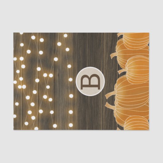 Herfst Lights & Pumpkins Monogram Letter Initiaal Tissuepapier (Voorkant)