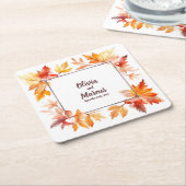Herfst Lijst & Datum: Gepersonaliseerde bruiloft O Vierkante Kartonnen Onderzetter (Schuin)