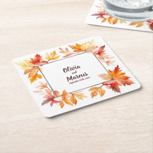 Herfst Lijst & Datum: Gepersonaliseerde bruiloft O Vierkante Kartonnen Onderzetter (Schuin)