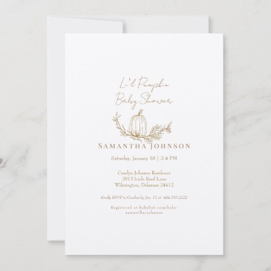 Herfst Li'l Pompoen Ecru Baby shower Kaart (Voorkant)