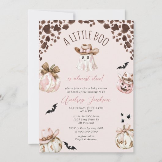 Herfst Little Boo Girl Cowgirl Western Baby shower Kaart (Voorkant)