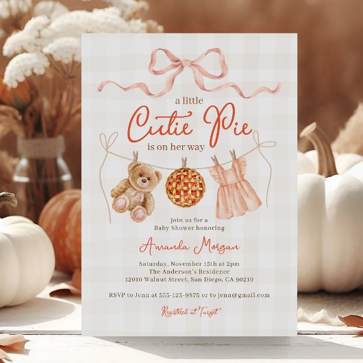 Herfst Little Cutie Pie Bow Teddy Bear Baby shower Kaart