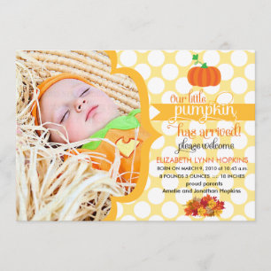 Herfst Little Pumpkin Photo Birth Announding Aankondiging