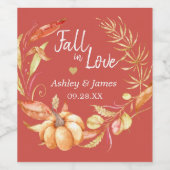 Herfst Love Autumn Foliage Red Wedding Monogram Wijn Etiket (Enkel label)