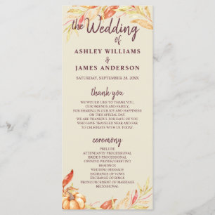 Herfst Love Golden Foliage Antiek White Wedding Programma