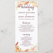 Herfst Love Golden Foliage Burgundy Wedding Progra Programma (Voorkant)