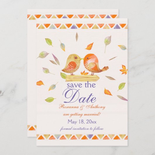 Herfst Lovebirds Save the Date Aankondiging (Voorkant / Achterkant)