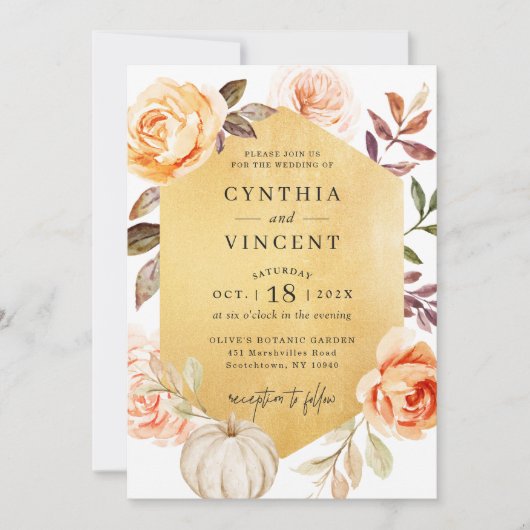 Herfst Luxe Goud Botanische Bloemige Herfst Bruilo Kaart (Voorkant)