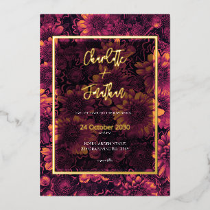 Herfst Magic Garden Bloemen Bruiloft Goud Folie Uitnodiging
