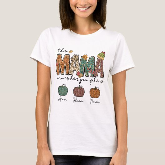 Herfst mama houdt van haar pompoen luipaard t-shirt (Voorkant)