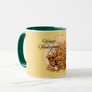 Herfst mand, bloemen, pompoenen, maïs Thanksgiving Mok