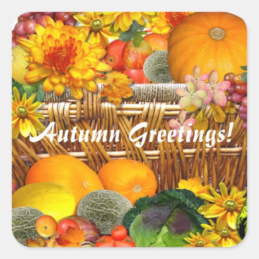 Herfst mandje ~ Envelope Seal/sticker Vierkante Sticker (Voorkant)