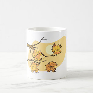 Herfst Maple Bladeren Met Branches En Zonsondergan Koffiemok