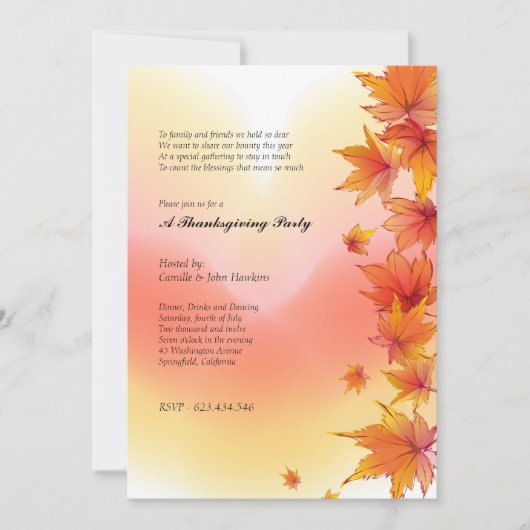 Herfst Maple laat Thanksgiving uitnodigingen (Voorkant)