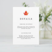 Herfst Maple Leaf Black & White Wedding Details Informatiekaartje (Staand voorkant)