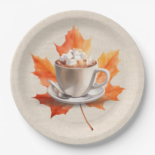 Herfst Maple Leaf en Hot Cacao Papieren Bordje