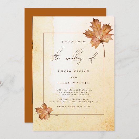 Herfst Maple Leaf Waterverf Foto QR code Bruiloft Kaart (Voorkant / Achterkant)